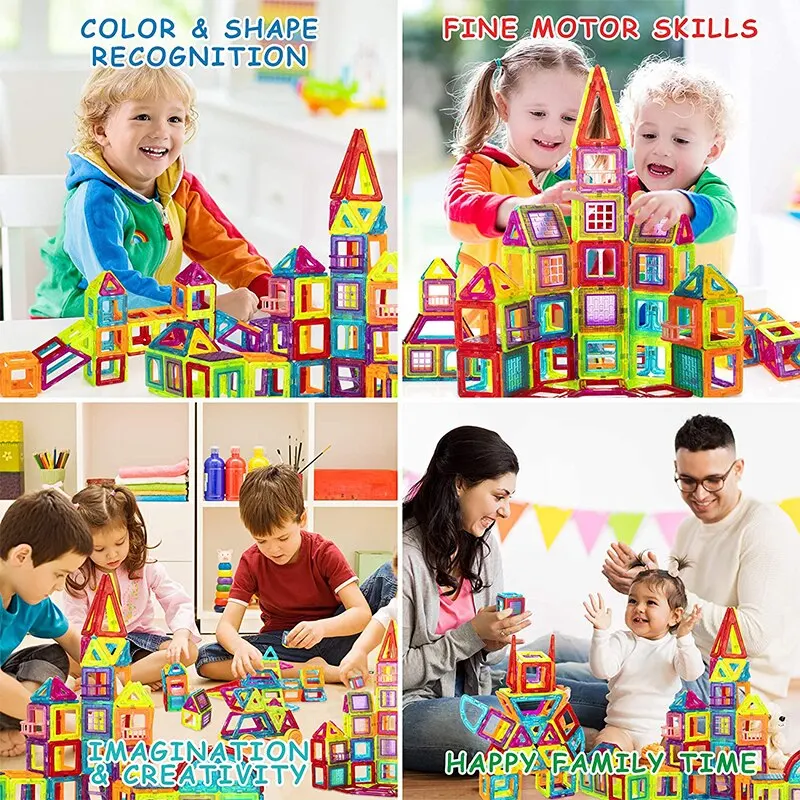 64-184Pcs Kids Magnetic Building Blocks Mini Size Magnet Toys for Boys Construction Set STEM Toy for Children Girls