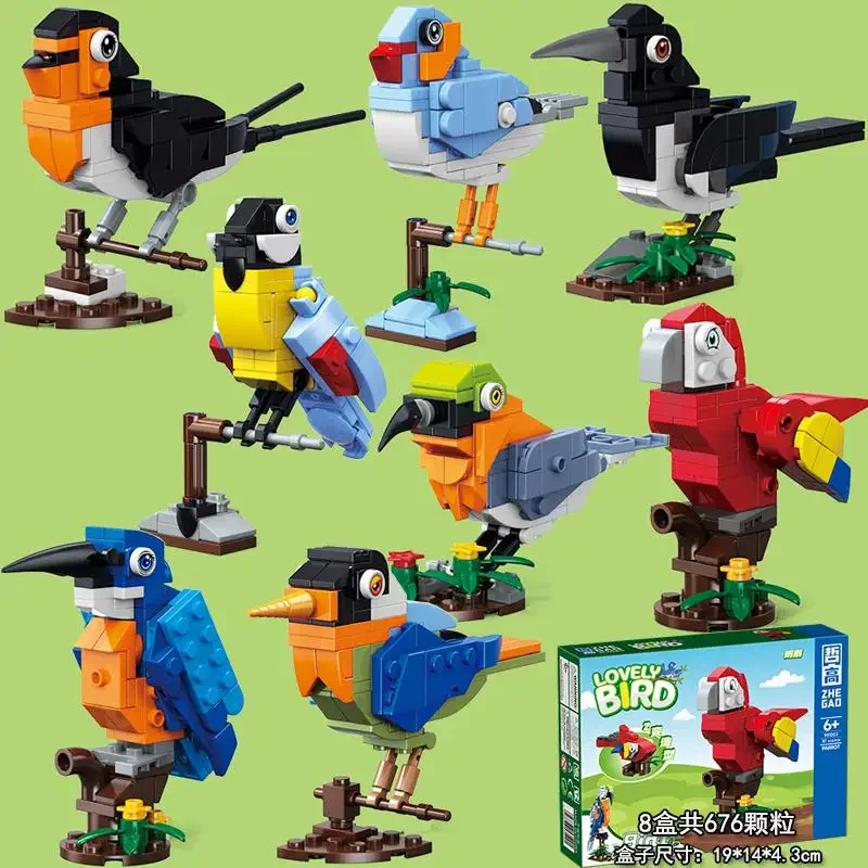 

7-13CM Animal Set Crow Kingfisher Parrot Unicorn Building Blocks Mini Action Figure Toys