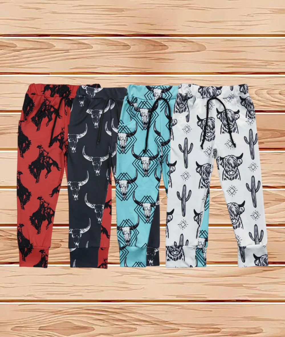 

4.9 Wholesale Hot Sale Western Boutique children clothing Outfits Sibling Baby Boys Western Jogger Pants