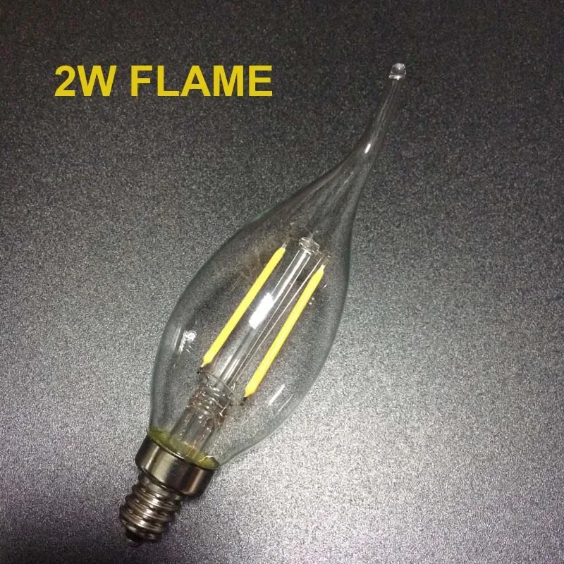 6Pcs 2W LED Filament Candle Light Bulb,  AC110-220V E12 E14 Candelabra Base Lamp C35 Flame Shape Bent Tip, 20W Incandescent