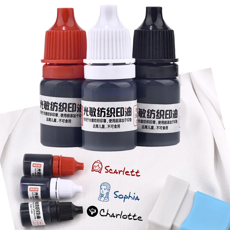 3pcs/Set Ink Textile Clothes Waterproof Ink Special Ink For Students Children Name Stamp Printing On Clothing Wash Not Fade