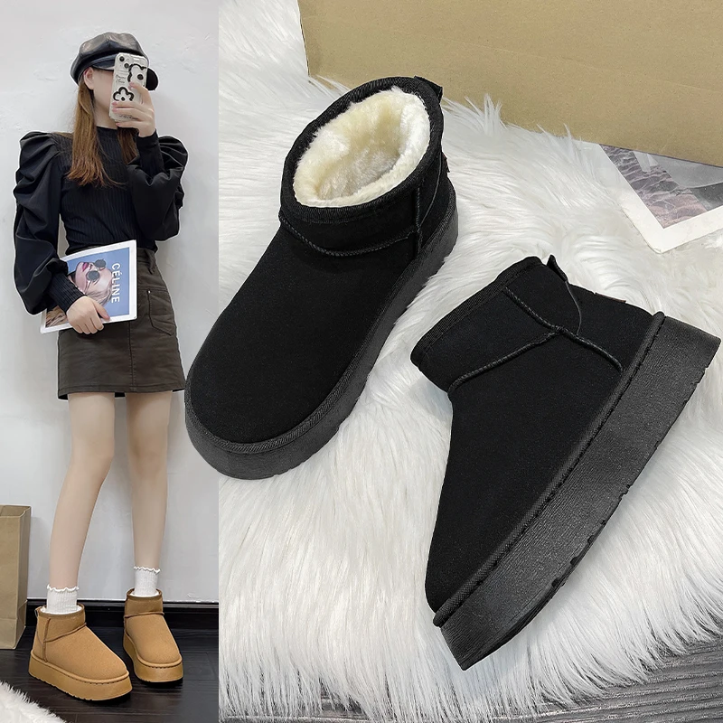 2023 Sheepskin Wool Comprehensive Anti-skid Snow Boots Women\'s Mini Short Boots Warm Winter Thickened Women\'s Shoes Botas Mujer