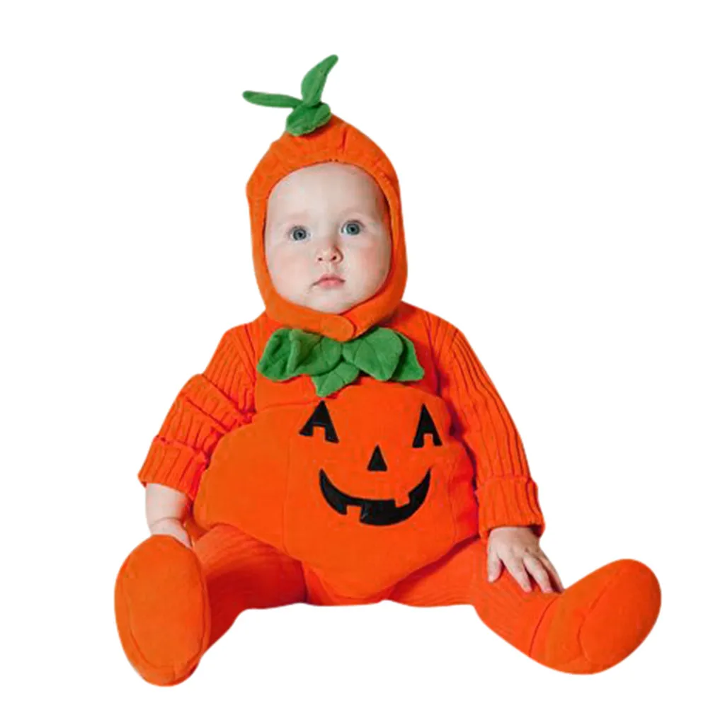 Infant Baby Boys Girls Sleeveless Halloween Pumpkin Hoodie Romper Baby Bunny Outfit Boy Daddies Girl Baby Clothes Infant Boys