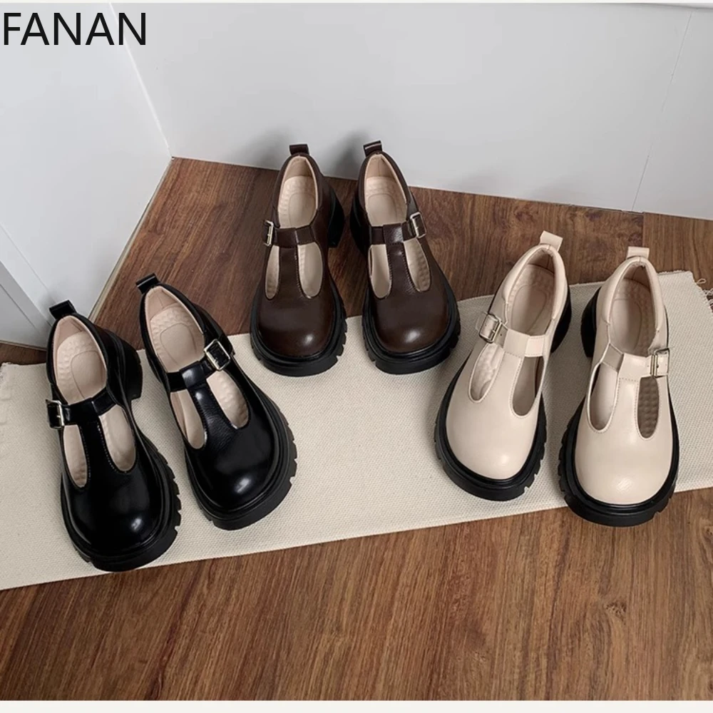 

Women Platform Mary Jane Shoes Retro Leather Shoes 2025 Student Lolita JK T-Strap Original Design Sexy Flats High Heels