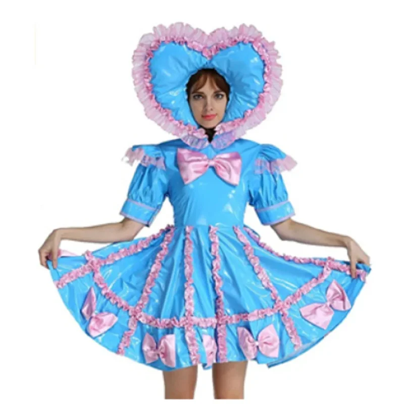 French PVC Lockable Sissy Dress  Adult Baby   Uniform Maid Role Play Dress Cross Skirt Customization