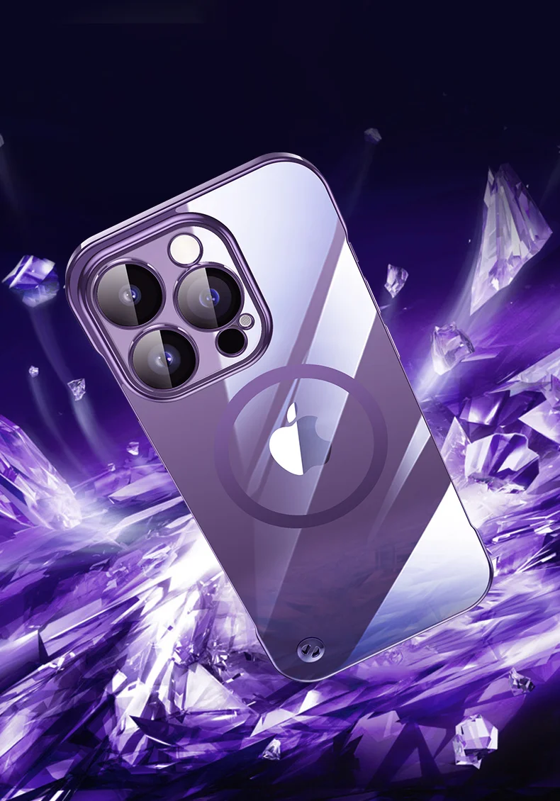 Luxuriöse, rahmenlose, magnetische Hülle mit Plating-Optik für Magsafe, dünne Schutzhülle für iPhone 16, 17, 13, 18 Pro Plus Max, kabelloses Laden, transparente, schlanke PC-Hülle – Detail 16