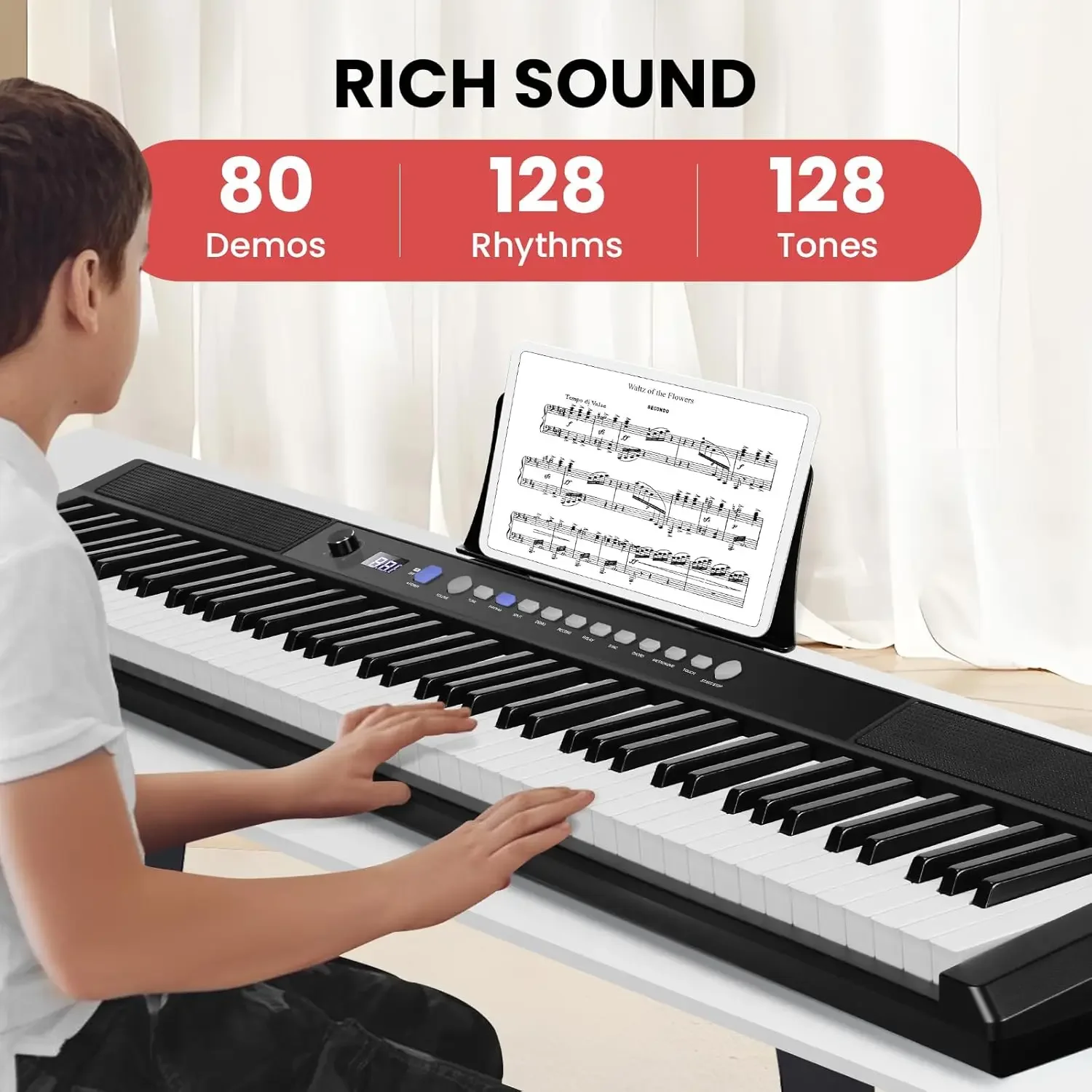 Keyboard Piano 88 Key, Digital Piano Full Size Semi Weighted with 2 Speakers, Electric Piano Keyboard for Beginners