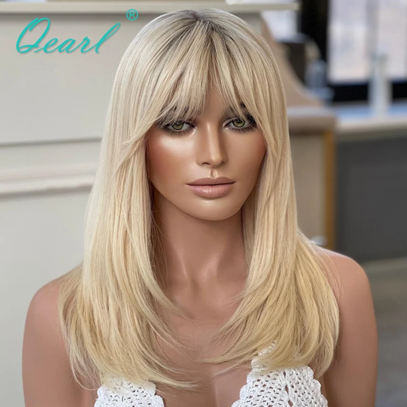 

Light Honey Blonde Bob Lace Wig with Bangs Brazilian Human Hair Wig Sale Silky Straight Platinum Blonde Lace Frontal Wig Qearl