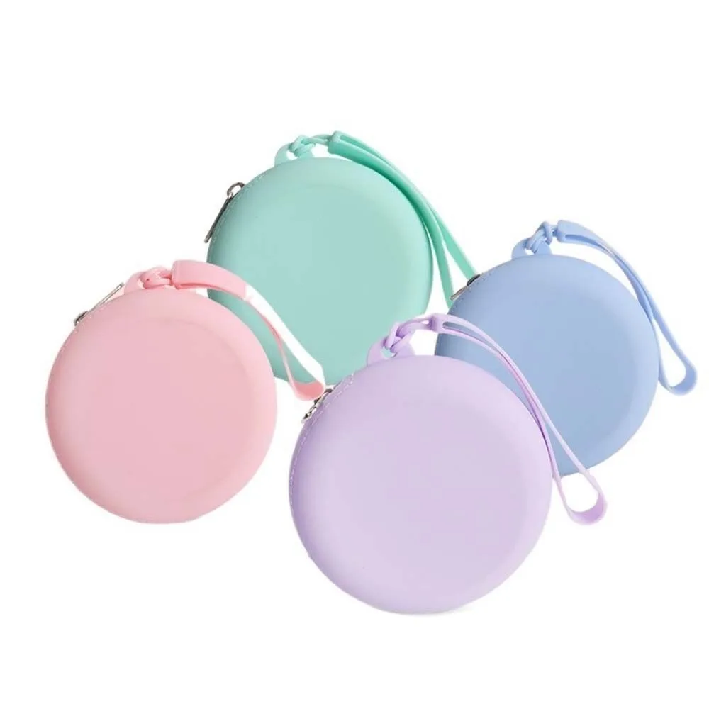 Solid Color Round Silicone Coin Purse Women Waterproof Portable Headphone Storage Bag Lanyard High Capacity