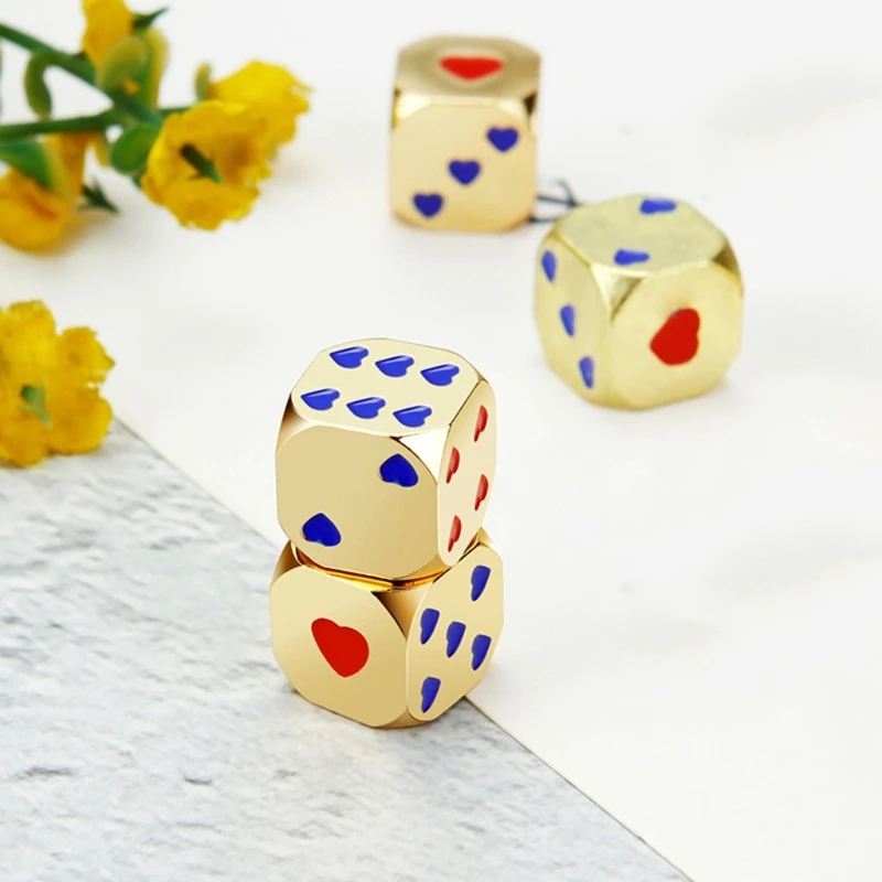 5 Pcs 6 Sided Set Metal Tone with Heart-shaped Points Round Corner Role Playing Board Game Accessorios