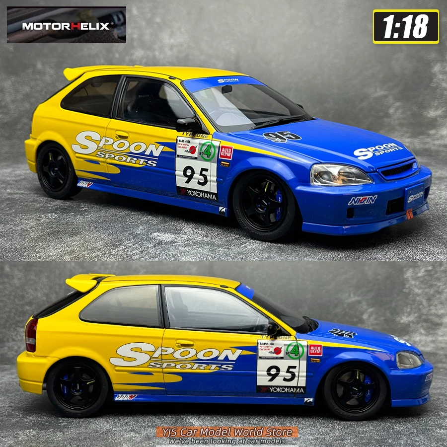 Motorhelix MH 1:18 Civic Type R EK9 SPOON Car Model Sports Static Model Birthday Present