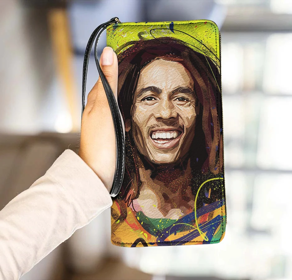 Bob Marley Design Women\'s Wallet High Quality Coin Purse Multifunctional PU Leather Storage Credit Card Holder Bag with String