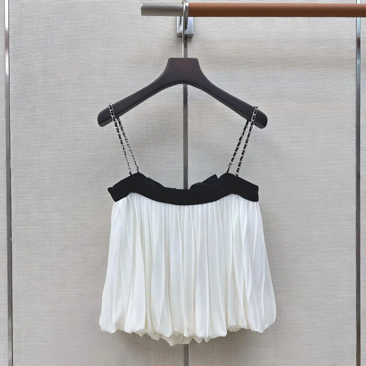 2026 High quality women's clothing black and white contrasting large bow chain suspender women--hb724