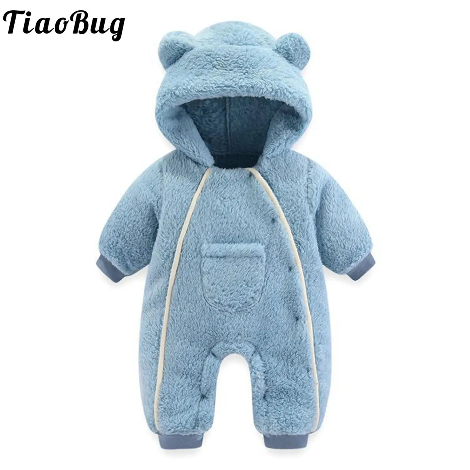 Newborn Baby Teddy Bear One-piece Warm Hooded Romper Winter Clothes Long Sleeve Thick Fleece Jumpsuit Snowsuit Coat Outwear