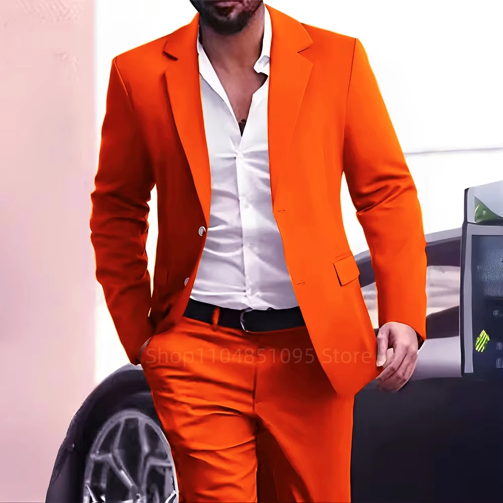 

Формальные однотонные костюмы для мужчин, деловая рабочая одежда, офисная куртка, брюки, костюм из 2 предметов, свадебный смокинг жениха, пиджак с 2 пуговицами для вечеринки