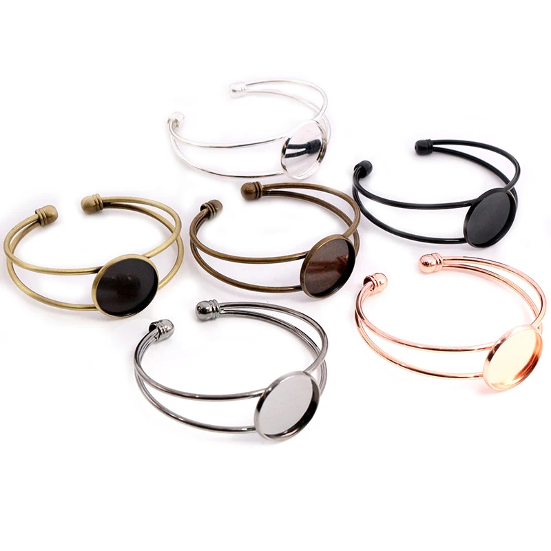 High Quality Copper Metal 20mm 7 Colors Plated Bangle Base Bracelet Blank Findings Tray Bezel Setting Cabochon Cameo