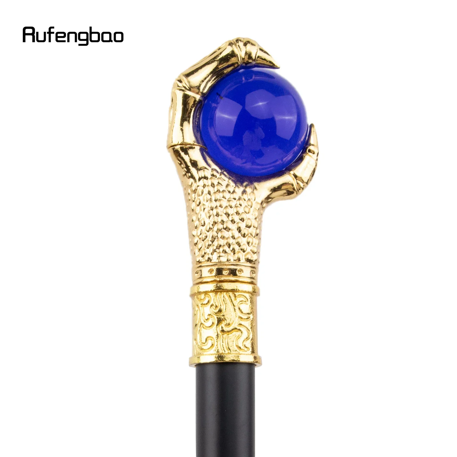 Dragon Claw Grasp Blue Glass Ball Golden Walking Cane Fashion Decorative Walking Stick Cosplay Cane Knob Crosier 93cm