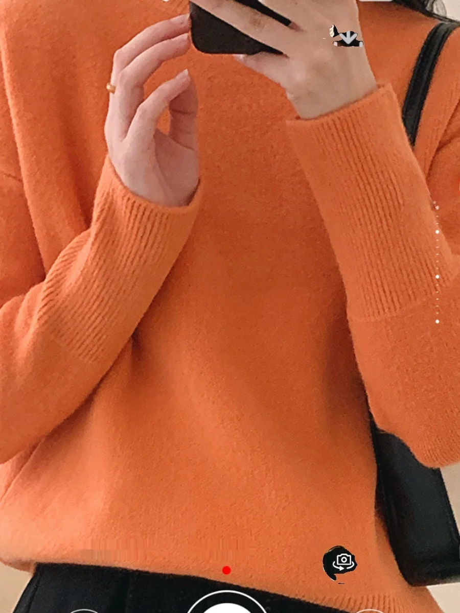 Thiened Sweet Orange вязаный свитер Soft Plu повседневный круглый Ne Pure Color пригородный трикотаж для отдыха для женщин