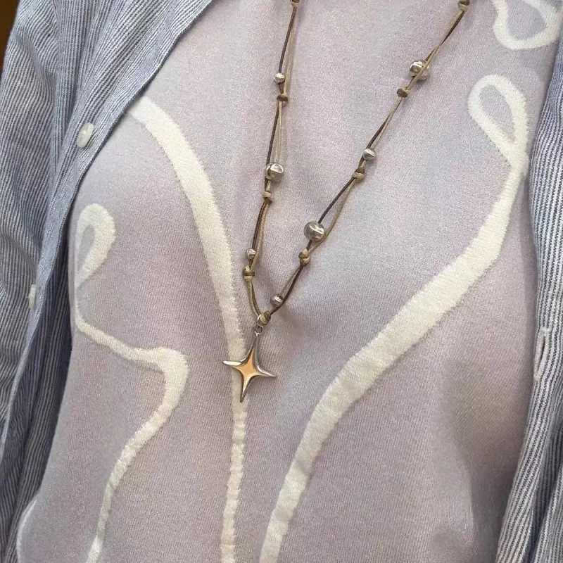 Korean Fashion Four Star Pendant Necklace for Women Simple All-match Sweet Cool Spicy Exquisite Adjustable Sweater Chain