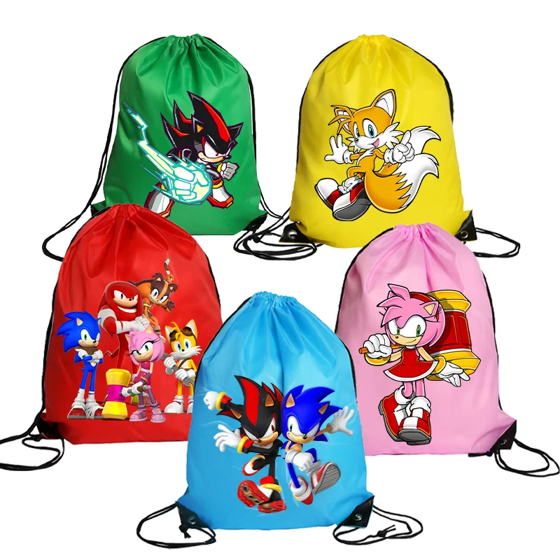 

Cartoon Sonics Drawstring Backpack Shadow Figure Tails Amy Rose Print Storage Bundle Pocket Waterproof Travel Sport Bag Kid Gift