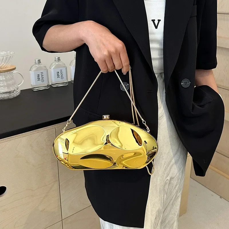 Gold Acrylic Evening Bag for Women Geometric Box Handbags Mini Clutch Bag Luxury Designer Shoulder Bag for Party/Wedding/Dating