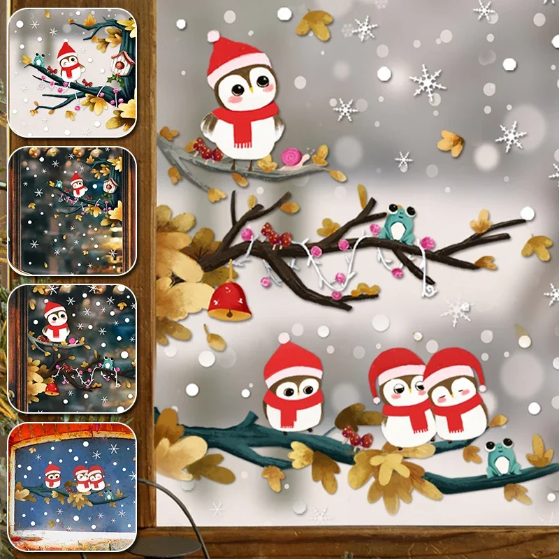 

Christmas Wall Stickers Double Side Static Sticker Santa Claus Deer Xmas Tree Window Room Snowflakes Decor Sticker New Year 2022