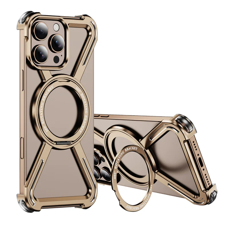 Magsafe Metal Bracket Shock-Absorbing Phone Case For iPhone 13 14 15 Pro Max 16 Pro/16 Pro Max Plus Aluminum Alloy Bumper Cover