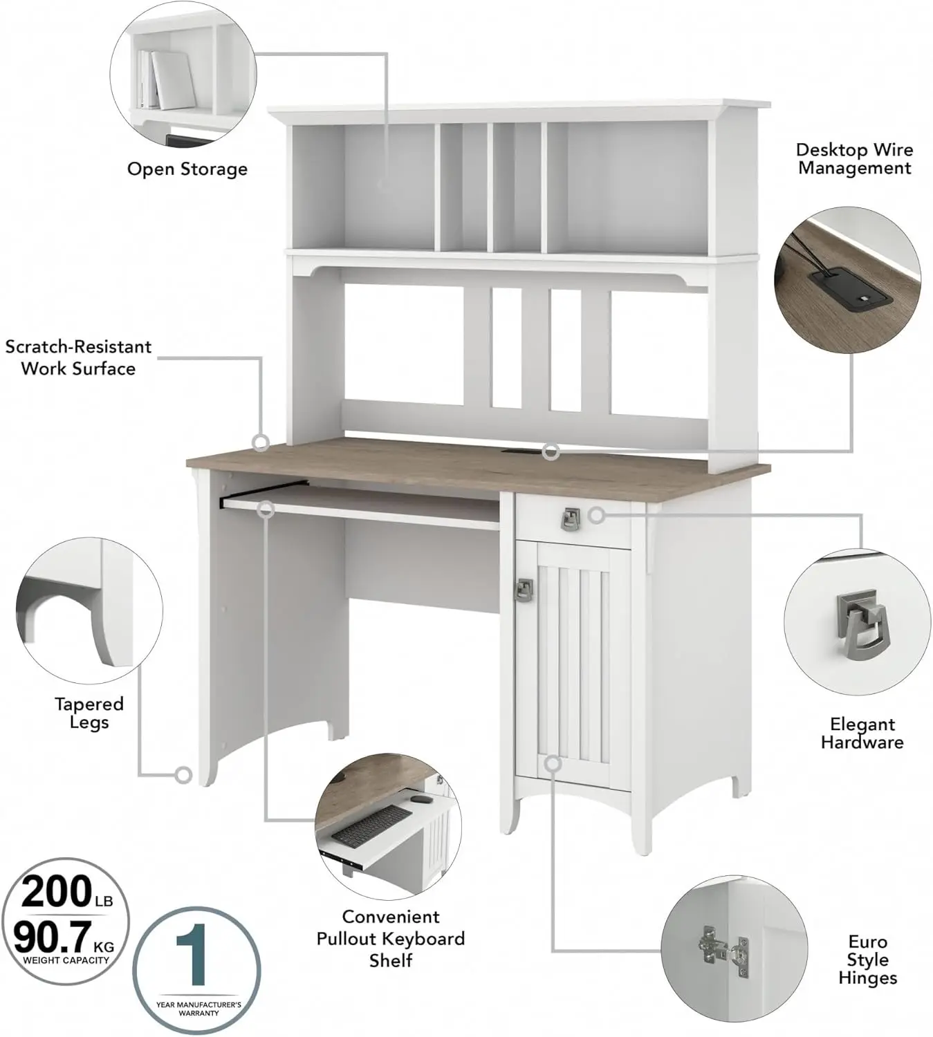 SadFurniture-Table d'étude moderne avec portes et clavier extracemballages, mobilier pour ordinateur portable