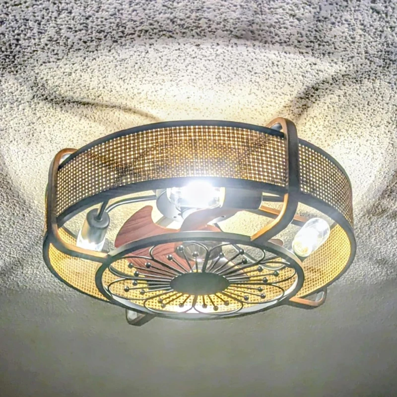 Retro Iron Ceiling Fan Light With Remote DC Motor 6 Speeds Reversible Ceiling Fan Lamp Living Room Home Decoration Chandelier