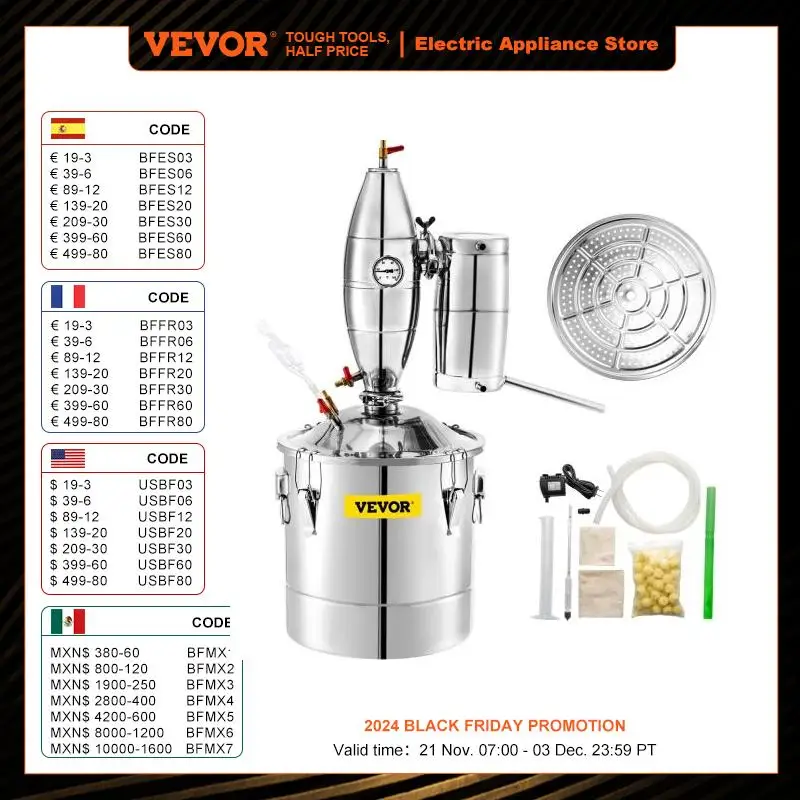 

VEVOR 50L Alcohol Distiller Machine Beer Brewing Equipment DIY Wine Moonshine Apparatus Dispenser Kit Home Appliance