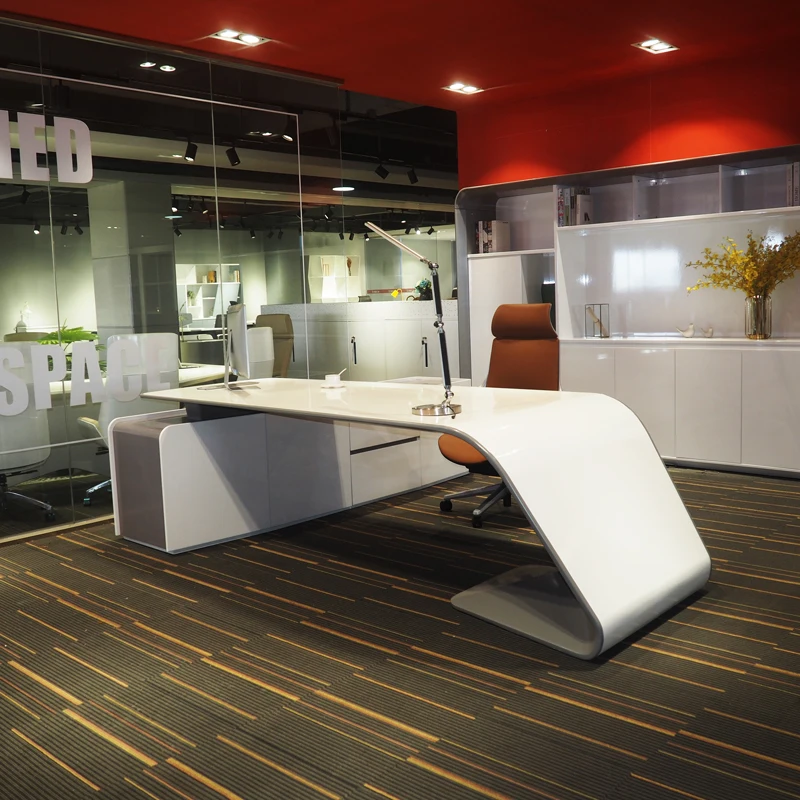 

Ergonomic corner computer home administrative manager desk with side drawers L-shaped modern desk