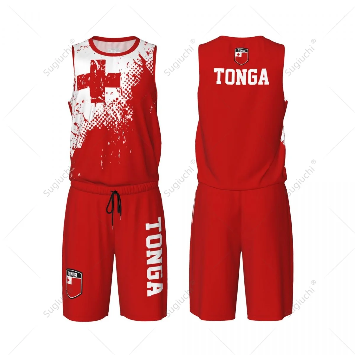 Tonga Flag Grain Men Basketball Set Shirt & Pants Sleeveless