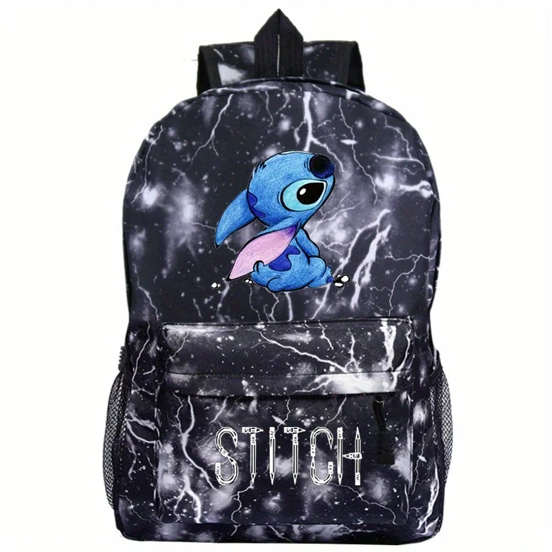 Mochila con estampado en caliente de Disney Stitch, mochila personalizada para estudiantes, bolsa de viaje al aire libre, patrón aleatorio