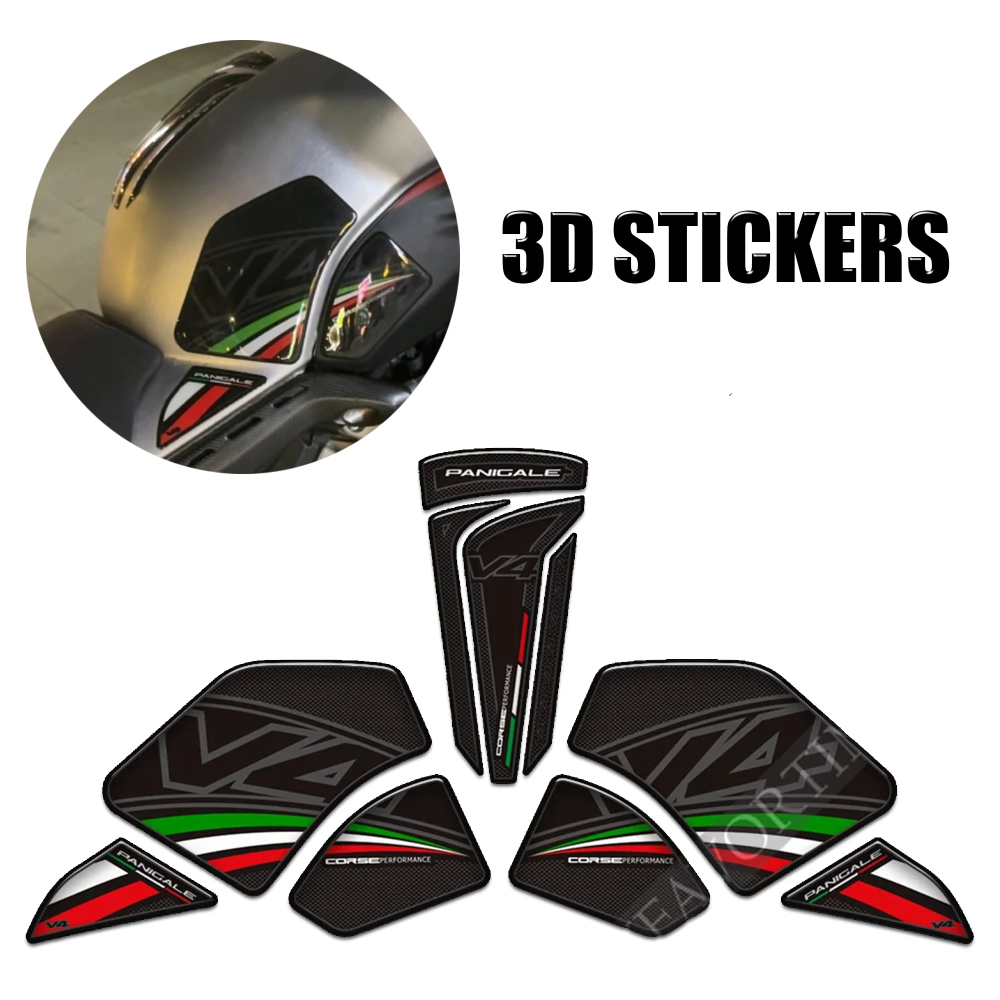 

For DUCATI PANIGALE V4 S R V4R SP 1100 Motorcycle 3D Stickers Adhesive Decals Tank Pad Grips Knee Kit Gas Fuel Oil Protector