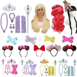 Girl Elsa Wednesday Princess Cosplay Accessory Bowknot Gloves Crown Wand Neacklace Set Carnival Party Fancy Dress Up Accessories