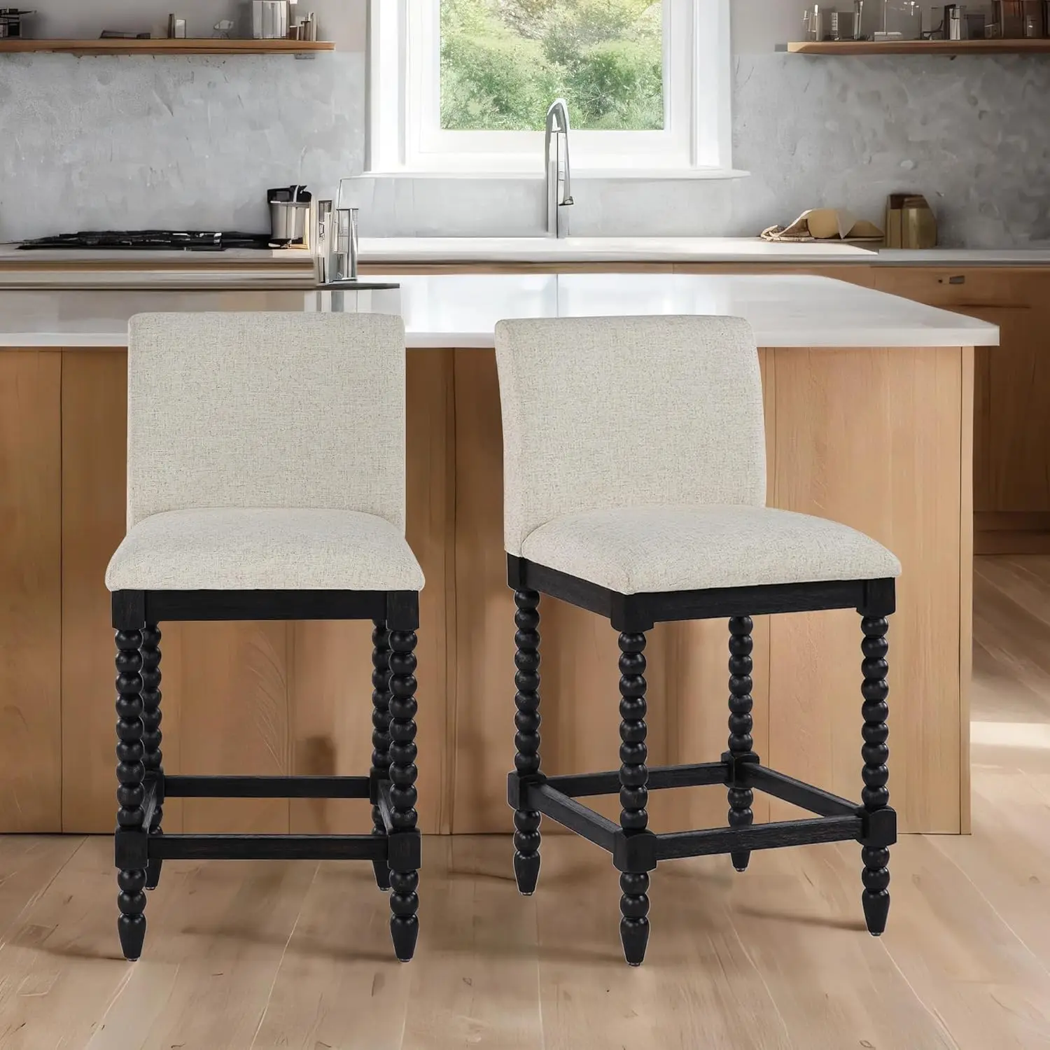 Duhome Spindle Counter Stools Set Of 2 With Padded Spring Seat,Wooden Bar Stools Farmhouse 26 Inch Counter Height Stools Chairs