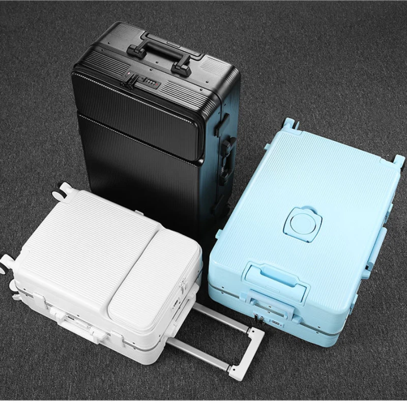 Aluminum Frame Rolling Luggage Travel Suitcase Large Capacity Trunk Front Opening Carry-on Box Universal Wheel with Cup Holder
