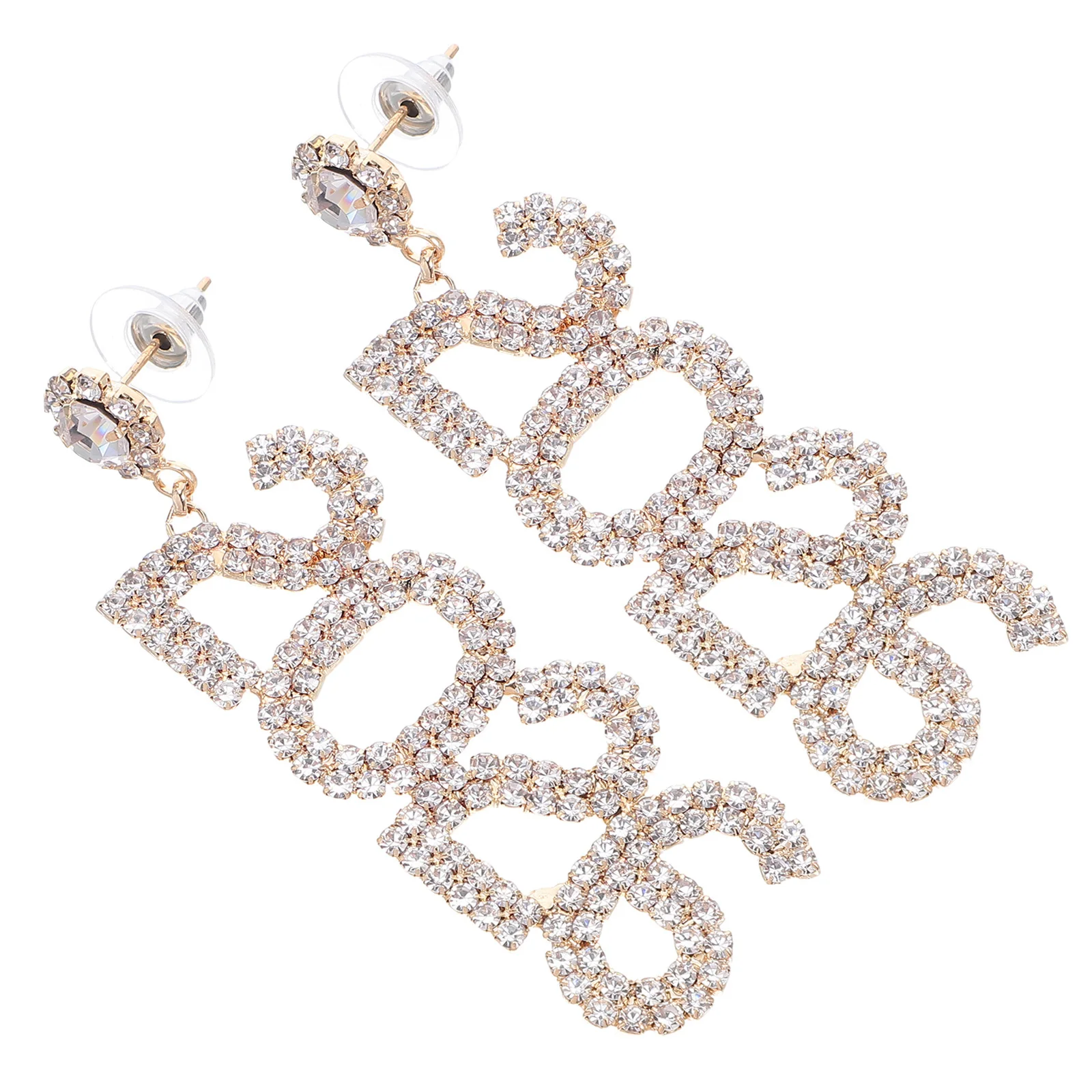 سباركلي حجر الراين 2026 عدد أقراط طويلة استرخى إسقاط أقراط السنة الجديدة حفلة عطلة مجوهرات بيان الملحقات #2