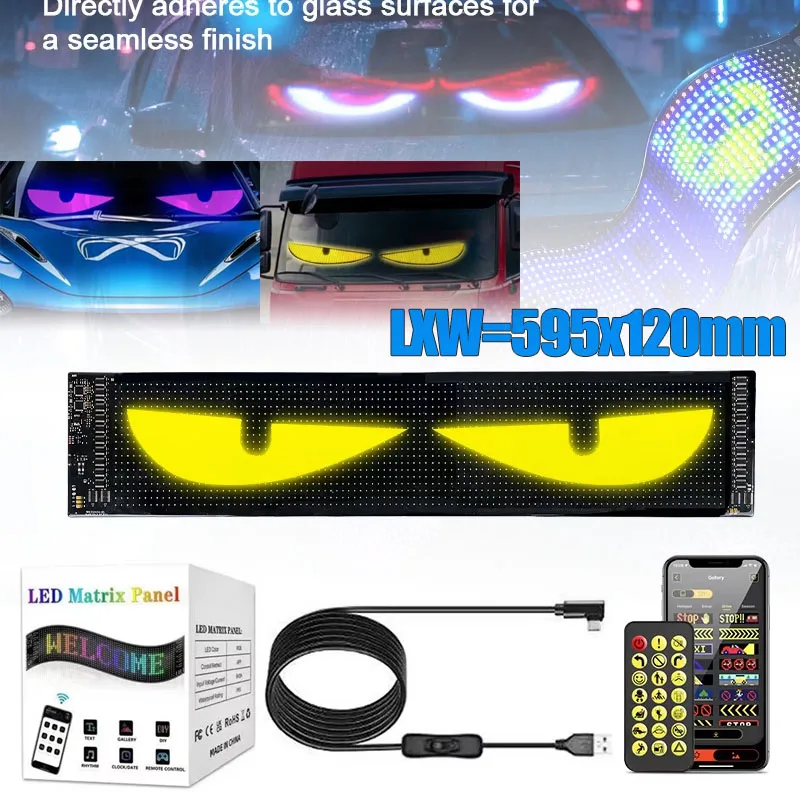 

Анимированная светодиодная матричная панель LED Devil Eye Light, гибкий программируемый цифровой дисплей с управлением через приложение для автомобиля, грузовика, лобового стекла