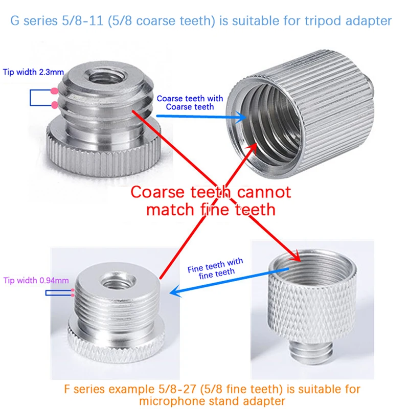 Tornillos de conversión de micrófono, adaptador de montaje de tornillo de rosca de 1/4 "a 5/8" para micrófono, Clip estable, soporte voladizo, piezas de reparación