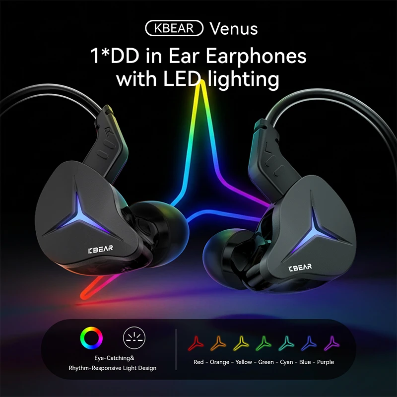 

Наушники-вкладыши KBEAR Venus CG01 со светодиодной подсветкой Версия USB-C Type C с чипом DSP Бесшумная схема для киберспортивных игр