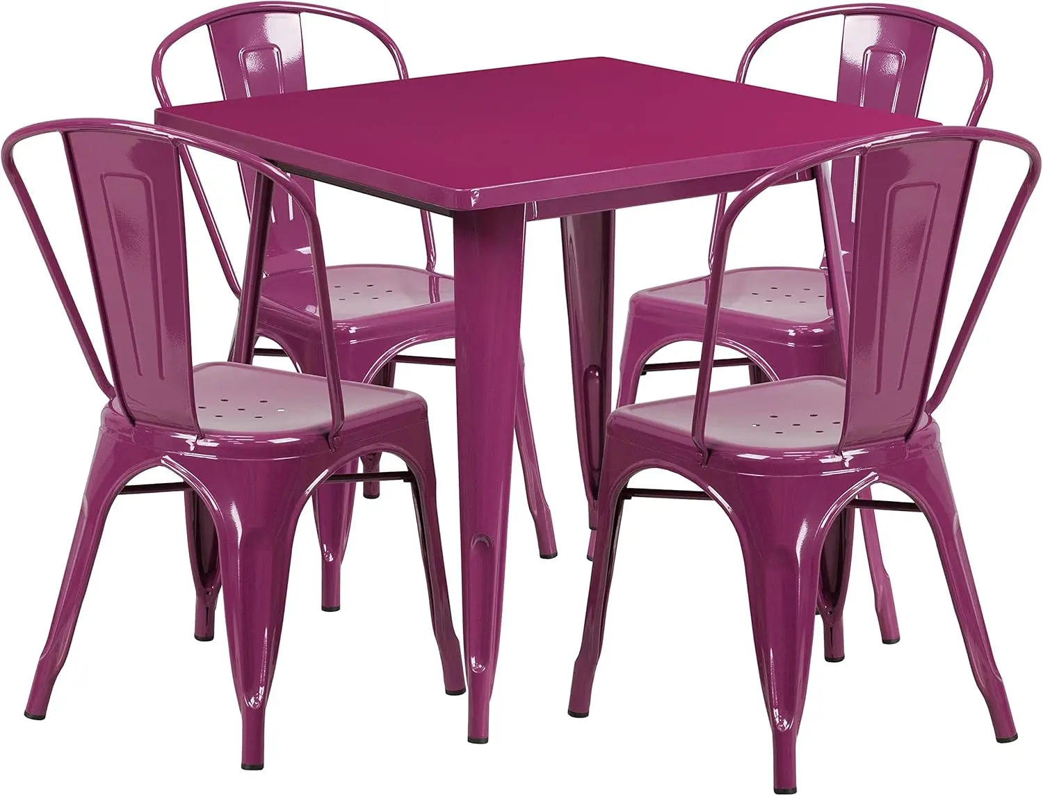 Square Metal Mesa de jantar e cadeiras Set, interior e exterior jantar conjunto com mesa, comercial, 31,5 polegadas, 5 PCs