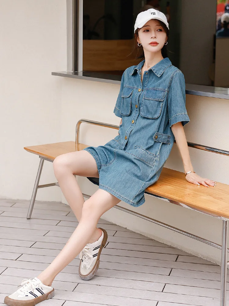 ENjoyce Summer Women Vintage Denim Jumpsuit Shorts Korean Fashion Loose Jeans Overalls Playsuits Y2K Streetwear Traf 2024 Woman