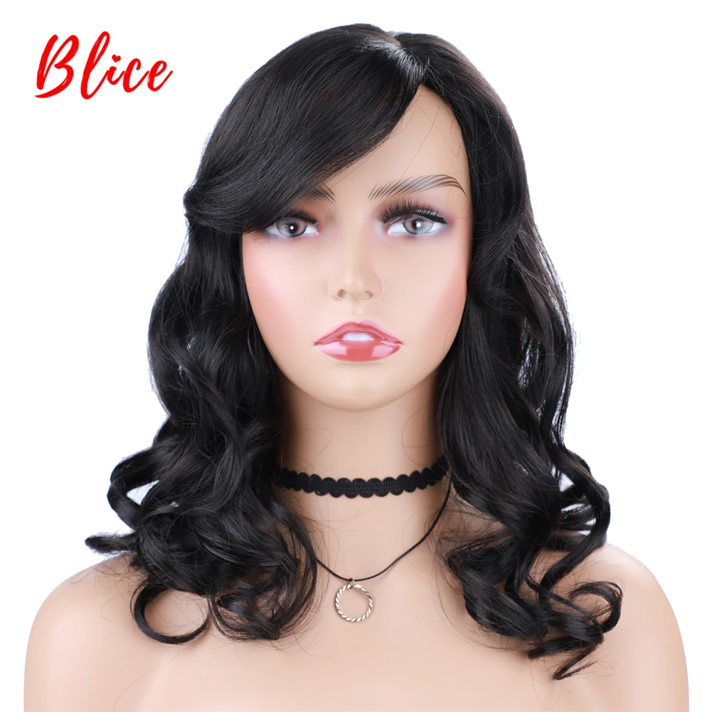 Blice Synthetic Hair Wigs Side Free Bang African American Women Wavy 18Inch With Baby Hair Mixed Color Brown Curly 4/8#