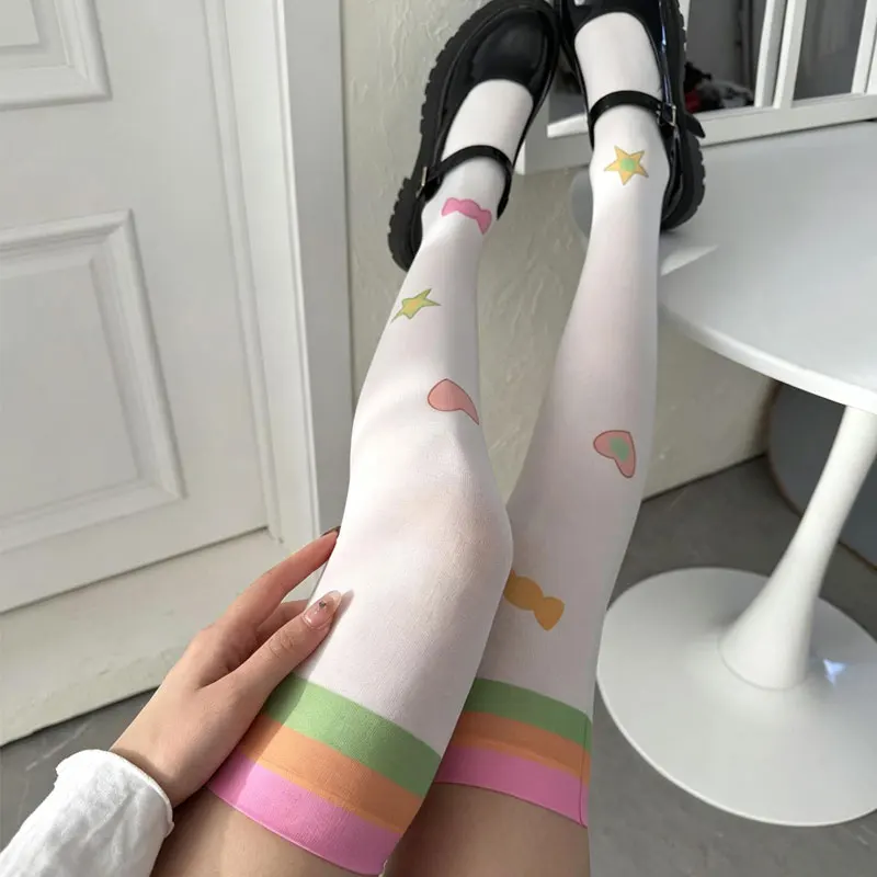 Japanese Gyaru Lolita White Stockings Women Kawaii Mid-Calf Stockings Over Knee Socks Anime Cosplay for Girl Sweet Velvet Socks