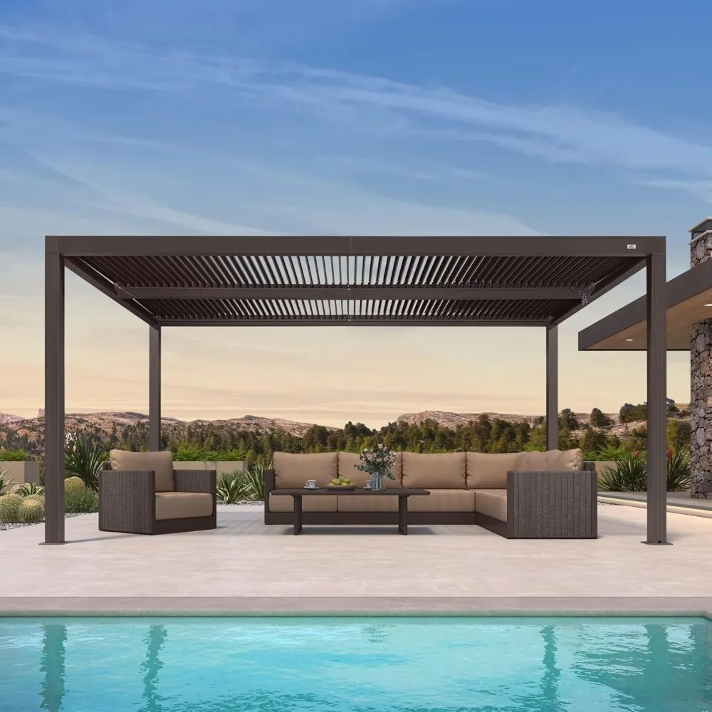 

Пергола с жалюзи, 10 × 16 футов, уличная беседка с твердым верхом, солнцезащитный козырек с регулируемым навесом, алюминиевая выдвижная крыша для патио