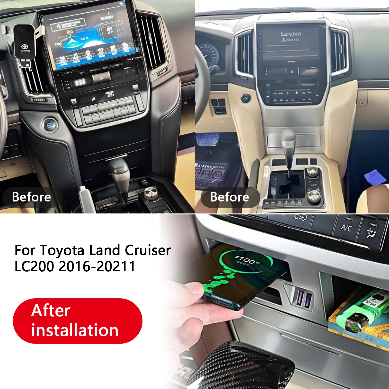 2 Din The Latest For Toyota Land Cruiser LC200 2016-2021 Car center console phone fast wireless charger plate charging holder