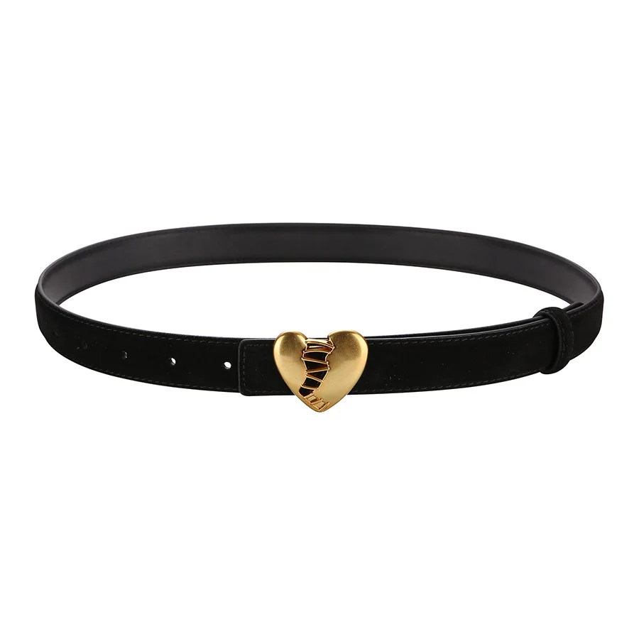Women's Cowhide Leather Belt Smooth Buckle Suede Heart Design for Formal and Casual