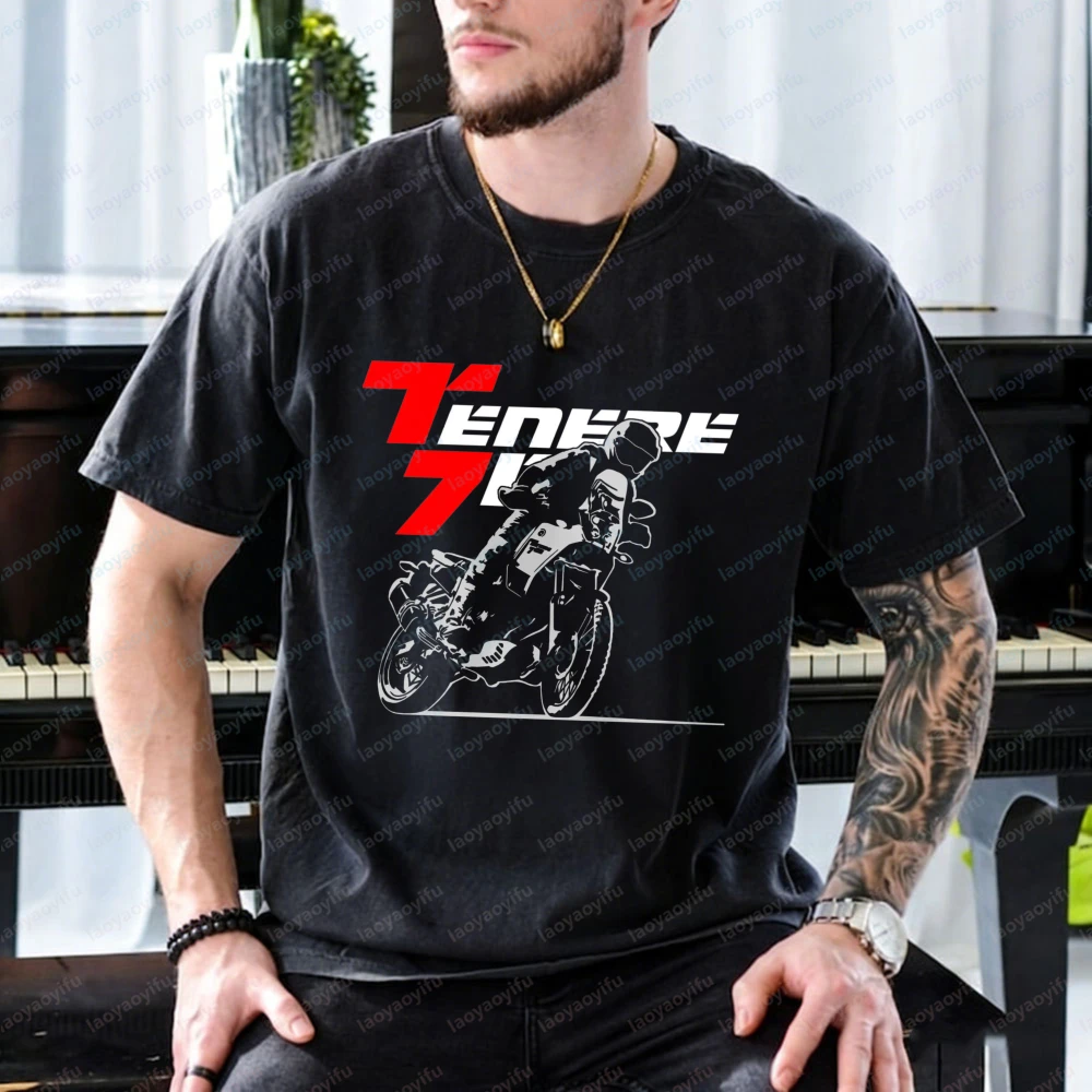 Tenere 700 Fans Adv T-Shirt Herren T-Shirt Offroad-Motorrad Grafik-T-Shirt Lässiges Baumwoll-Kurzarm-Biker-Oberteil Trend Streetwear