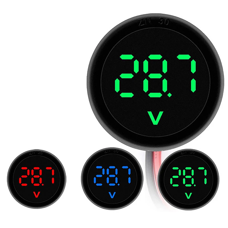 1x DC 4-100V LED Digital Display Round Two-wire Voltmeter Displayer Car Voltage Current Meter Volt Detector Tester Monitor Panel